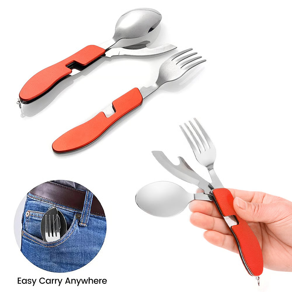 Foldable Tableware Knife Spoon Fork 4-In-1