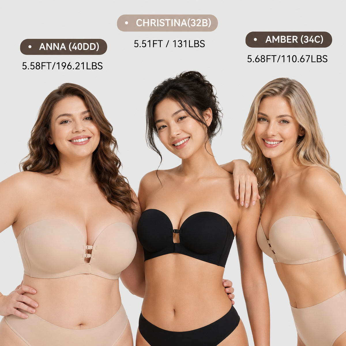 “I Finally Found a Bra That Disappears Under Everything I Wear” 💗-Strapless Front-Closure Push-Up Bra – Anti-Slip Grip
