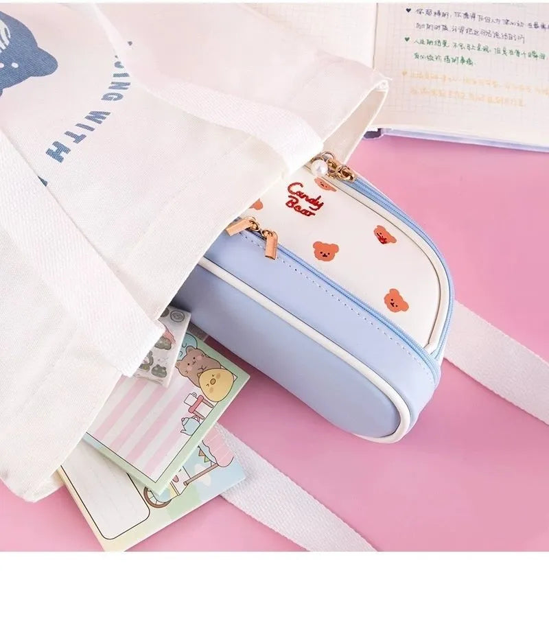 Girls Double Layer Portable Makeup Storage Bag Pencil Bag