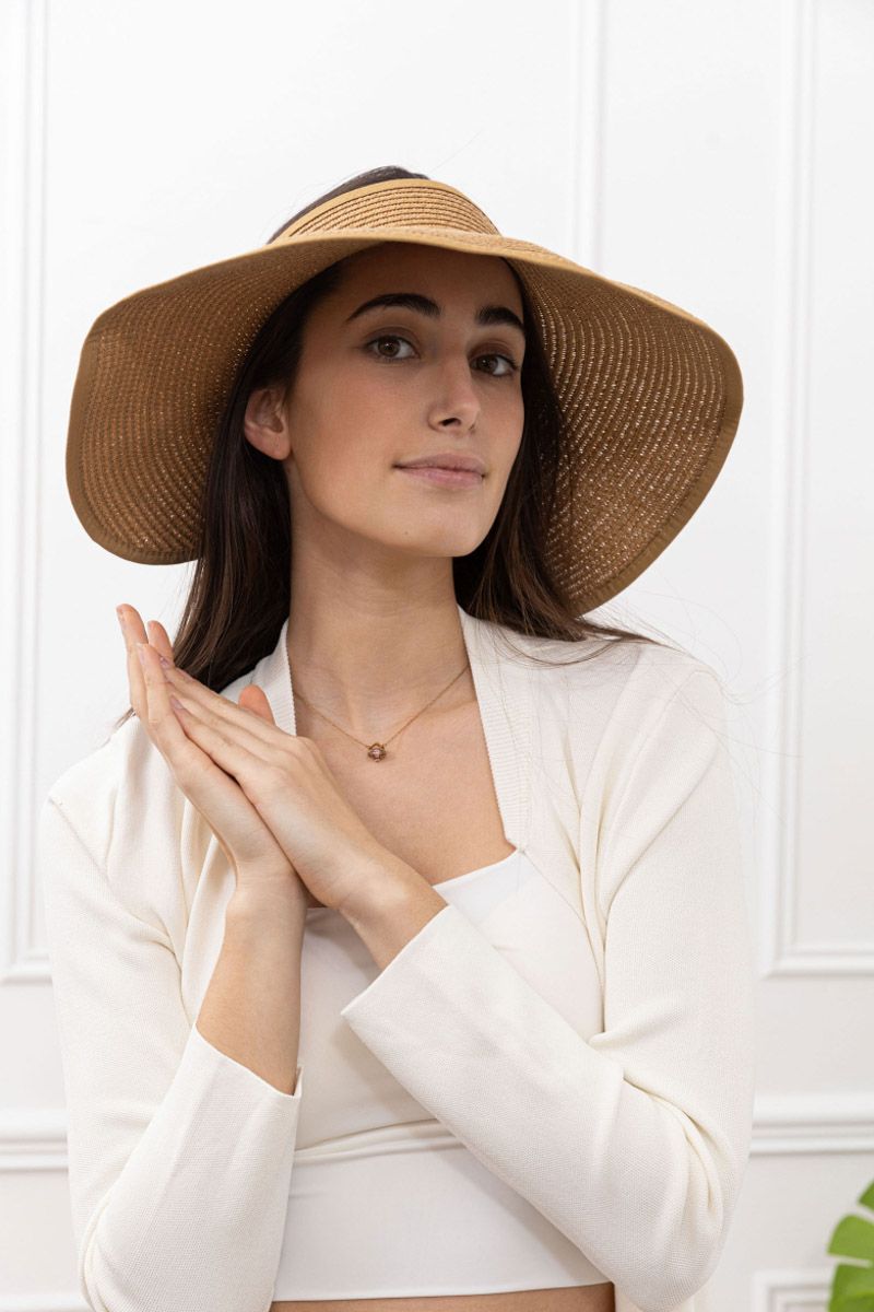 Women's UPF 50+ Wide Brim Roll-up Straw Sun Hat Sun Visor