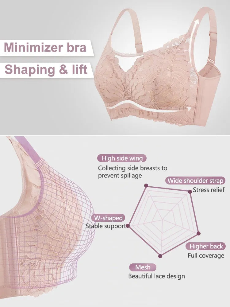 Shape-enhancing Minimizer Bra Comfortable & Sexy With Prevent Accidental Exposure Lace Trim