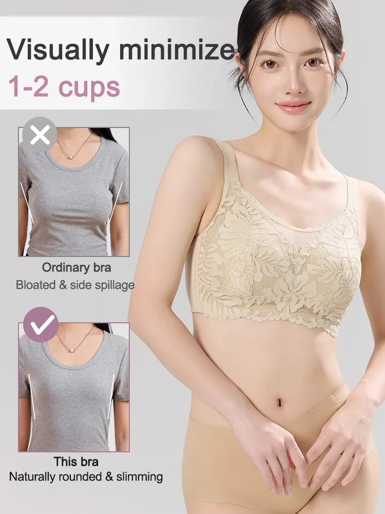 Shape-enhancing Minimizer Bra Comfortable & Sexy With Prevent Accidental Exposure Lace Trim