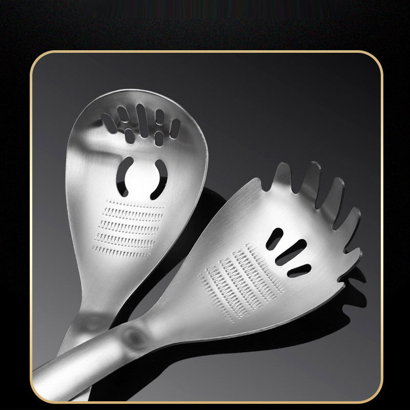 🥳💞5-in-1 Stainless Spoon – Strain, separate, crush, scoop & open caps. No more switching tools. Great for soups, sauces & spices. A spoon that does it all!