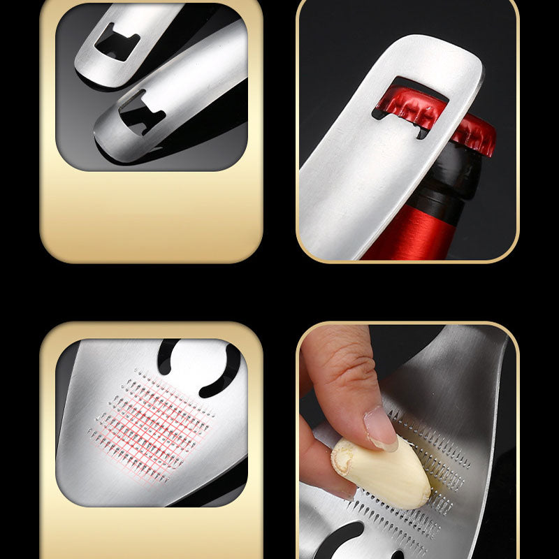 🥳💞5-in-1 Stainless Spoon – Strain, separate, crush, scoop & open caps. No more switching tools. Great for soups, sauces & spices. A spoon that does it all!