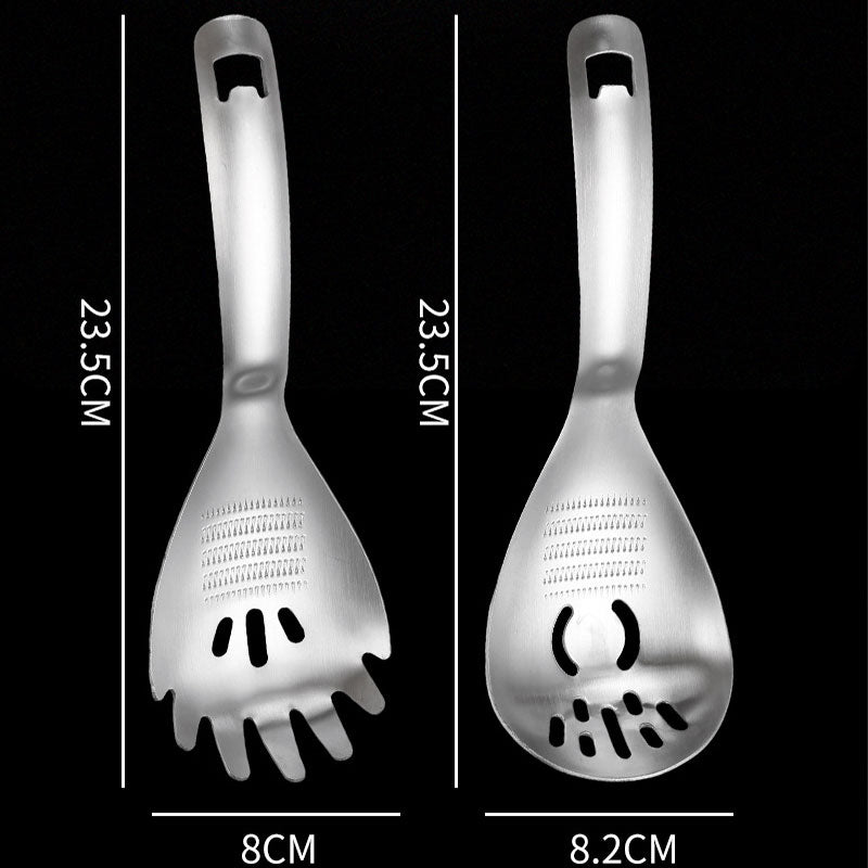 🥳💞5-in-1 Stainless Spoon – Strain, separate, crush, scoop & open caps. No more switching tools. Great for soups, sauces & spices. A spoon that does it all!