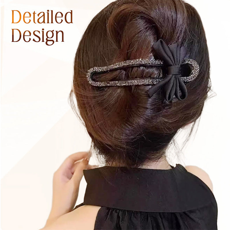✨ Elevate Your Hairstyle with Pure Aesthetic! ✨(4PCS)Sparkling Elegant Black Bow Hair Clip for Updos