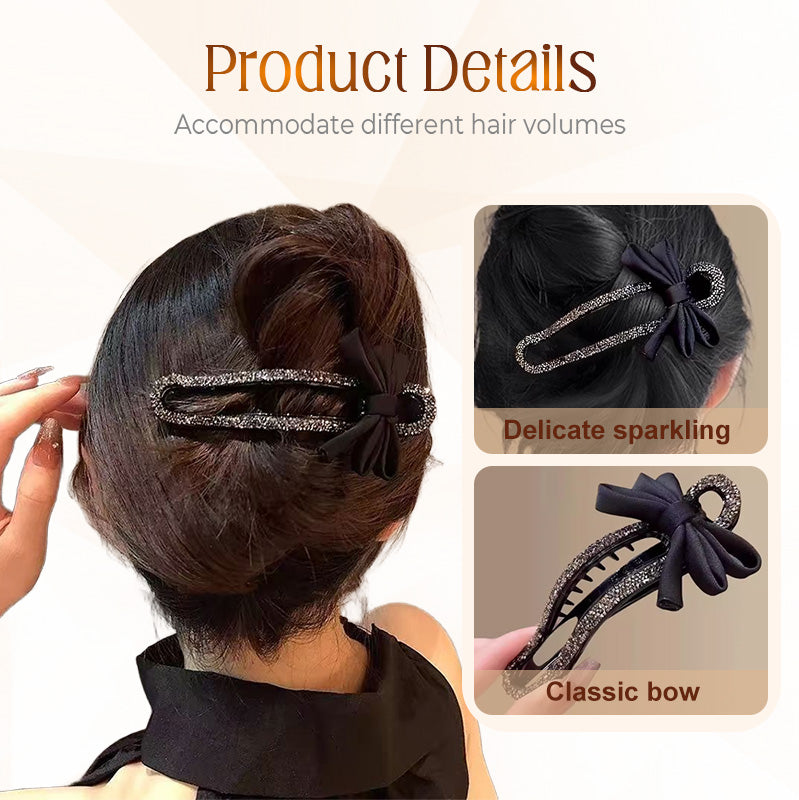 ✨ Elevate Your Hairstyle with Pure Aesthetic! ✨(4PCS)Sparkling Elegant Black Bow Hair Clip for Updos
