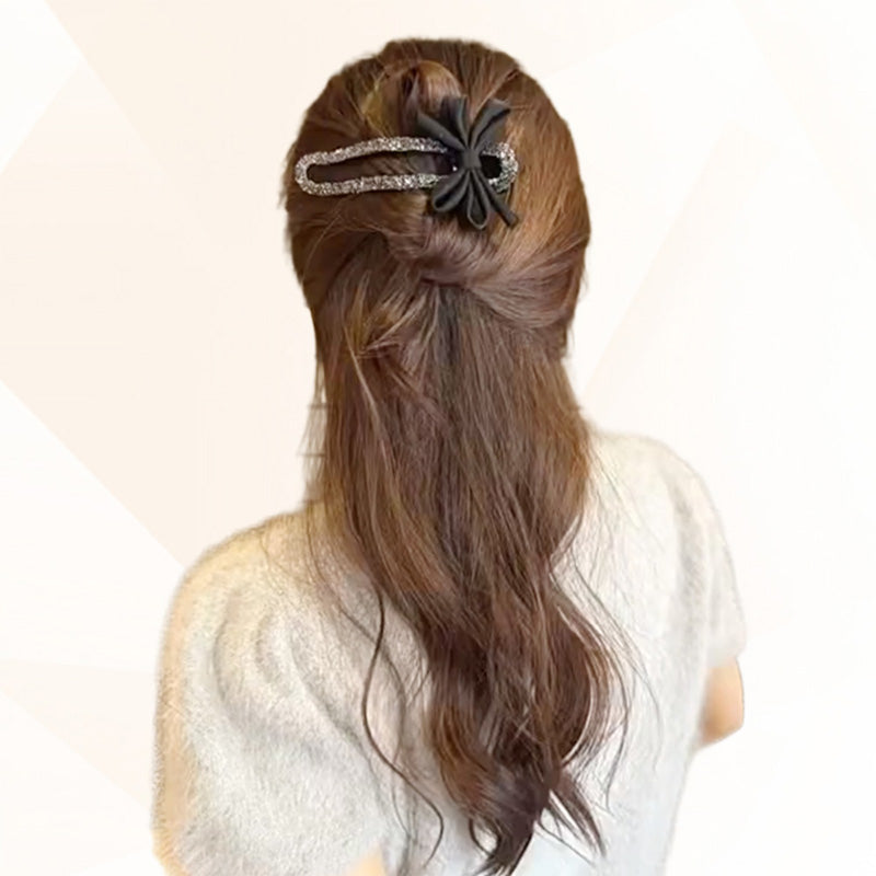 ✨ Elevate Your Hairstyle with Pure Aesthetic! ✨(4PCS)Sparkling Elegant Black Bow Hair Clip for Updos
