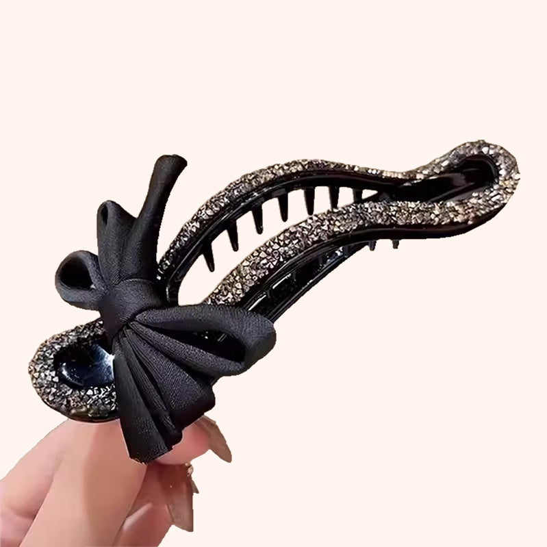 ✨ Elevate Your Hairstyle with Pure Aesthetic! ✨(4PCS)Sparkling Elegant Black Bow Hair Clip for Updos