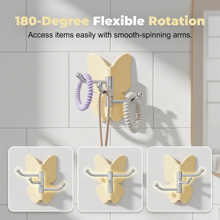 🦋Rotatable butterfly hook – no drilling needed, 3 arms for all your accessories, keeps everything organized